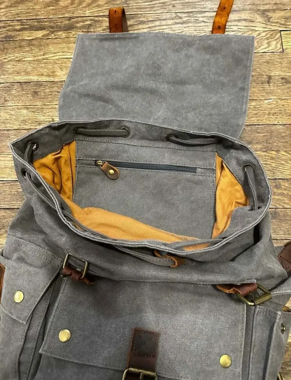 Kattee Vintage Waxed Canvas and Leather Rucksack Backpack Outdoor Travel Work